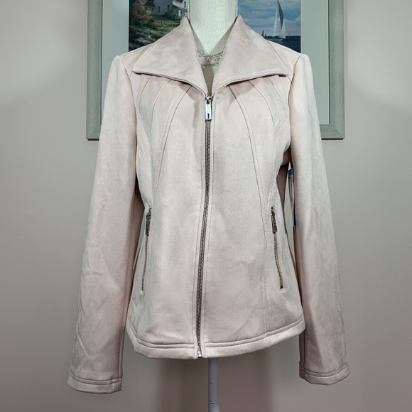 Kenneth Cole NWT light faux suede jacket blush pink L - Picture 1 of 7